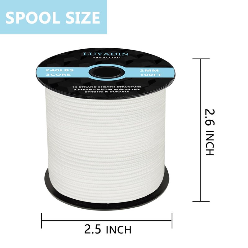LUYADIN Paracord 240lb - Diameter 2mm Micro Utility Cord -3 Strand Parachute Spool Cord - 100ft 200ft,Paracord for Camping,Hiking,Fishing,Outdoor and DIY - Image 2